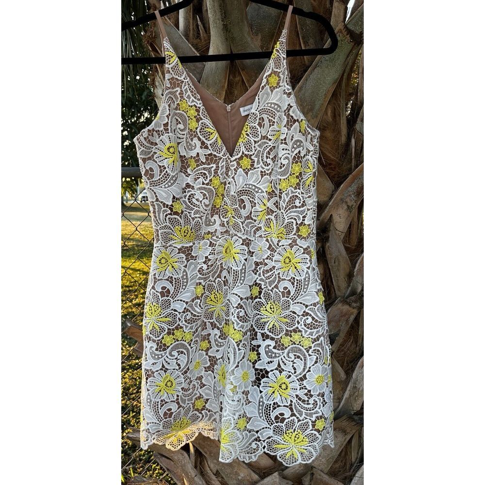 Dress the Population White and Yellow Lace Romper